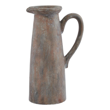 Handcrafted brown ceramic Mediterranean jug with rustic charm, 32cm tall, perfect for decor or as a functional vessel. by Sostter at brixbailey.com