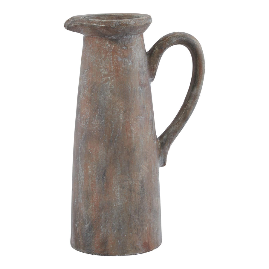 Handcrafted brown ceramic Mediterranean jug with rustic charm, 32cm tall, perfect for decor or as a functional vessel. by Sostter at brixbailey.com