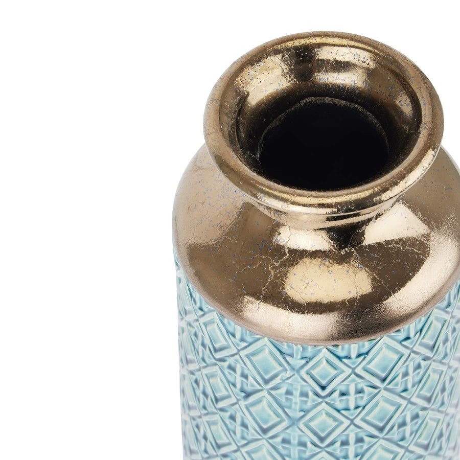Handcrafted ceramic fluted vase in neutral tone, 37cm tall with vertical ridges for elegant home decor by Sostter at brixbailey.com