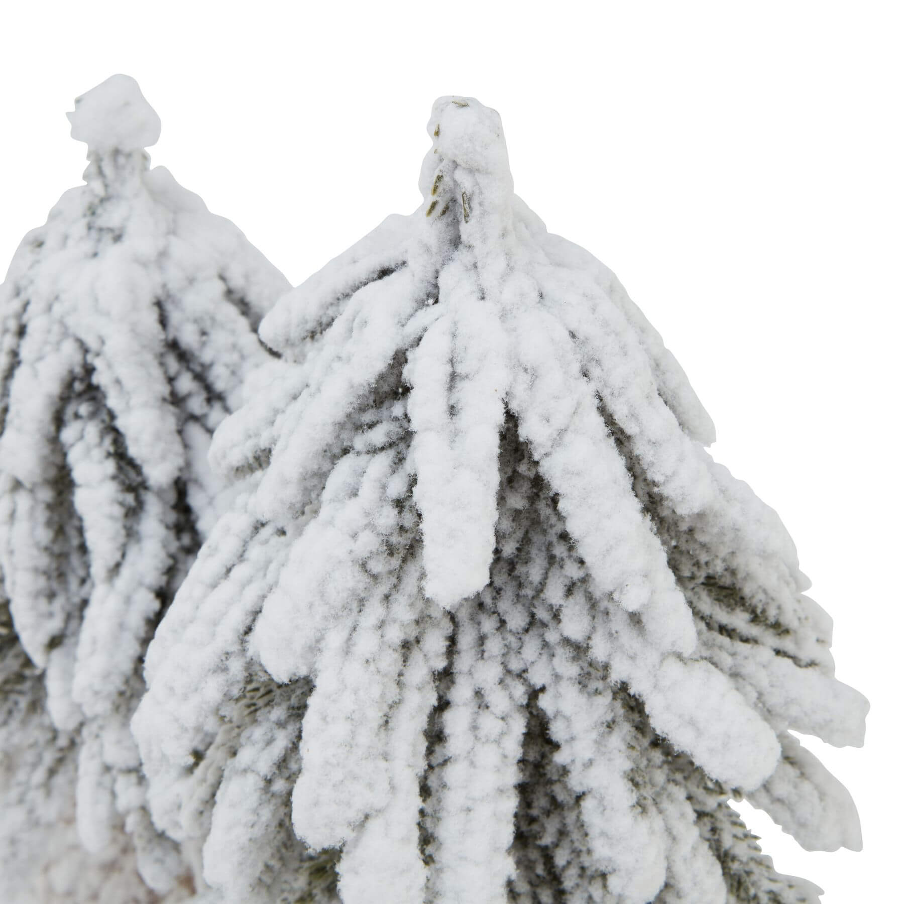Snow-dusted fir tree duo on rustic wooden base, perfect for holiday decor and winter-themed centerpieces. by Sostter at brixbailey.com