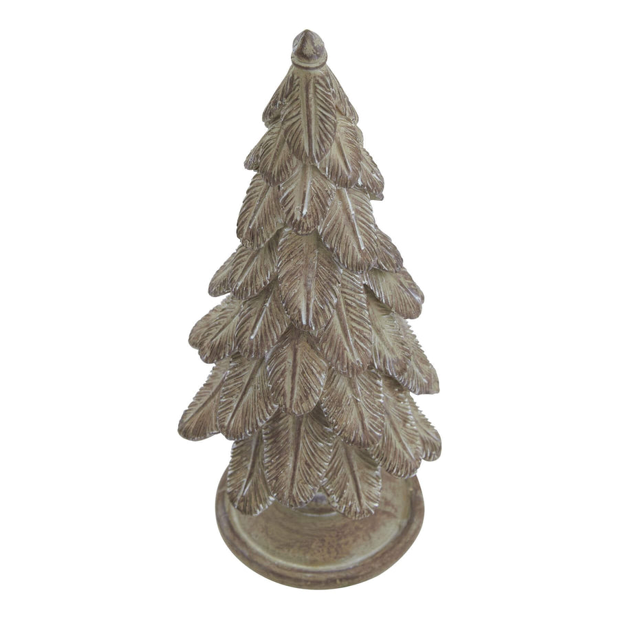 Handcrafted brown resin spruce sculpture with detailed needles, 16cm tall, organic modern winter decor by Sostter at brixbailey.com