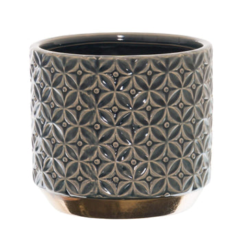 Handcrafted ceramic Greek-inspired planter in neutral tone, 15cm tall, for plants or decor. by Sostter at brixbailey.com