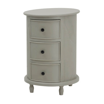 Modern round side table with three hidden drawers, grey solid wood, compact 45cm diameter, perfect for small spaces by Sostter at brixbailey.com