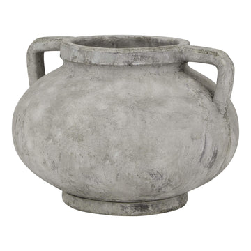 White ceramic Athena Stone Pelike pot, 27cm tall, with elegant curves for floral arrangements in modern or rustic decor. by Sostter at brixbailey.com