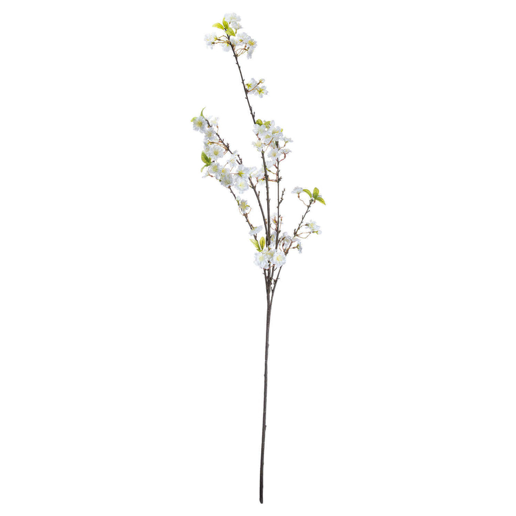 White cherry blossom floral spray with burgundy accents, lifelike petals on 48-inch stems for home decor by Sostter at brixbailey.com