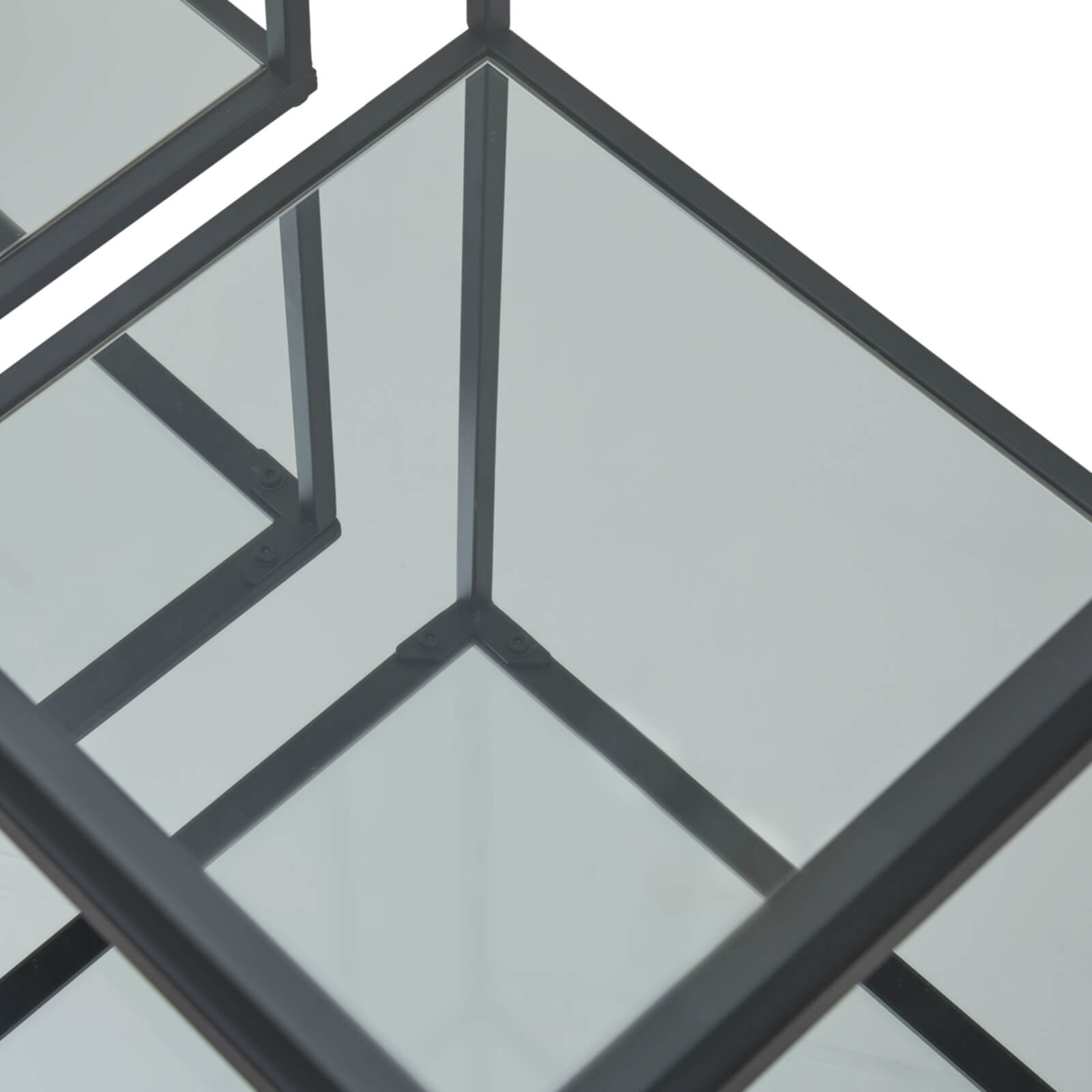 Pair of modern black metal and glass side tables with minimalist design for contemporary living rooms by Sostter at brixbailey.com