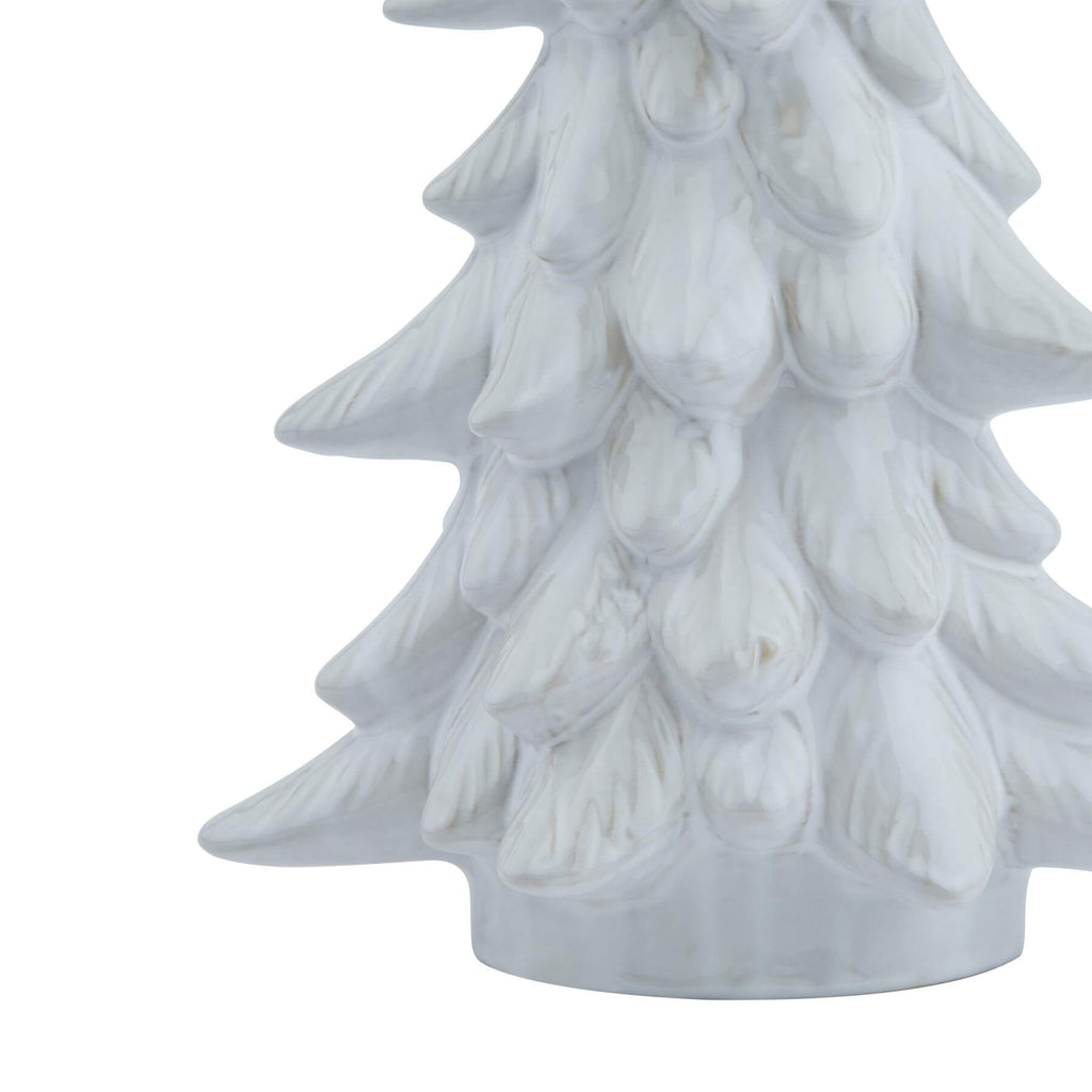 Handcrafted snow-dusted fir tree with crystalline accents, 35cm winter decor centerpiece in pure white resin. by Sostter at brixbailey.com