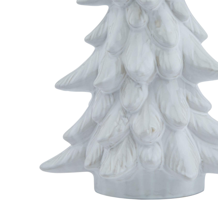 Handcrafted snow-dusted fir tree with crystalline accents, 35cm winter decor centerpiece in pure white resin. by Sostter at brixbailey.com
