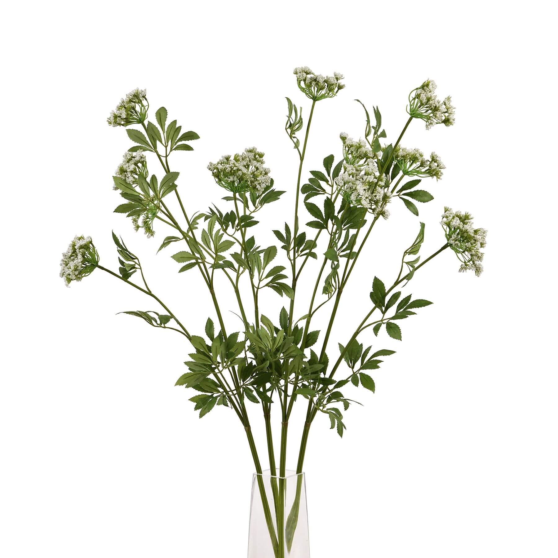Ultra-realistic artificial cow parsley stems with white blooms and green stems, 100cm tall for elegant home decor by Sostter at brixbailey.com
