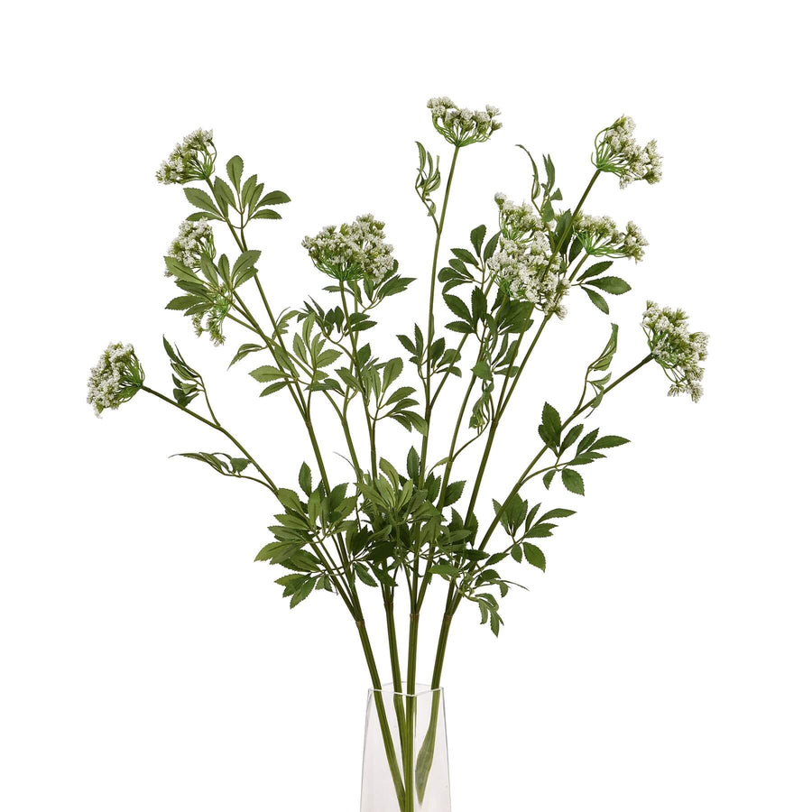 Ultra-realistic artificial cow parsley stems with white blooms and green stems, 100cm tall for elegant home decor by Sostter at brixbailey.com