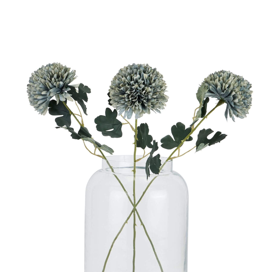 Artificial chrysanthemum stem with sage and powder blue petals, lifelike plastic floral arrangement for vases by Sostter at brixbailey.com
