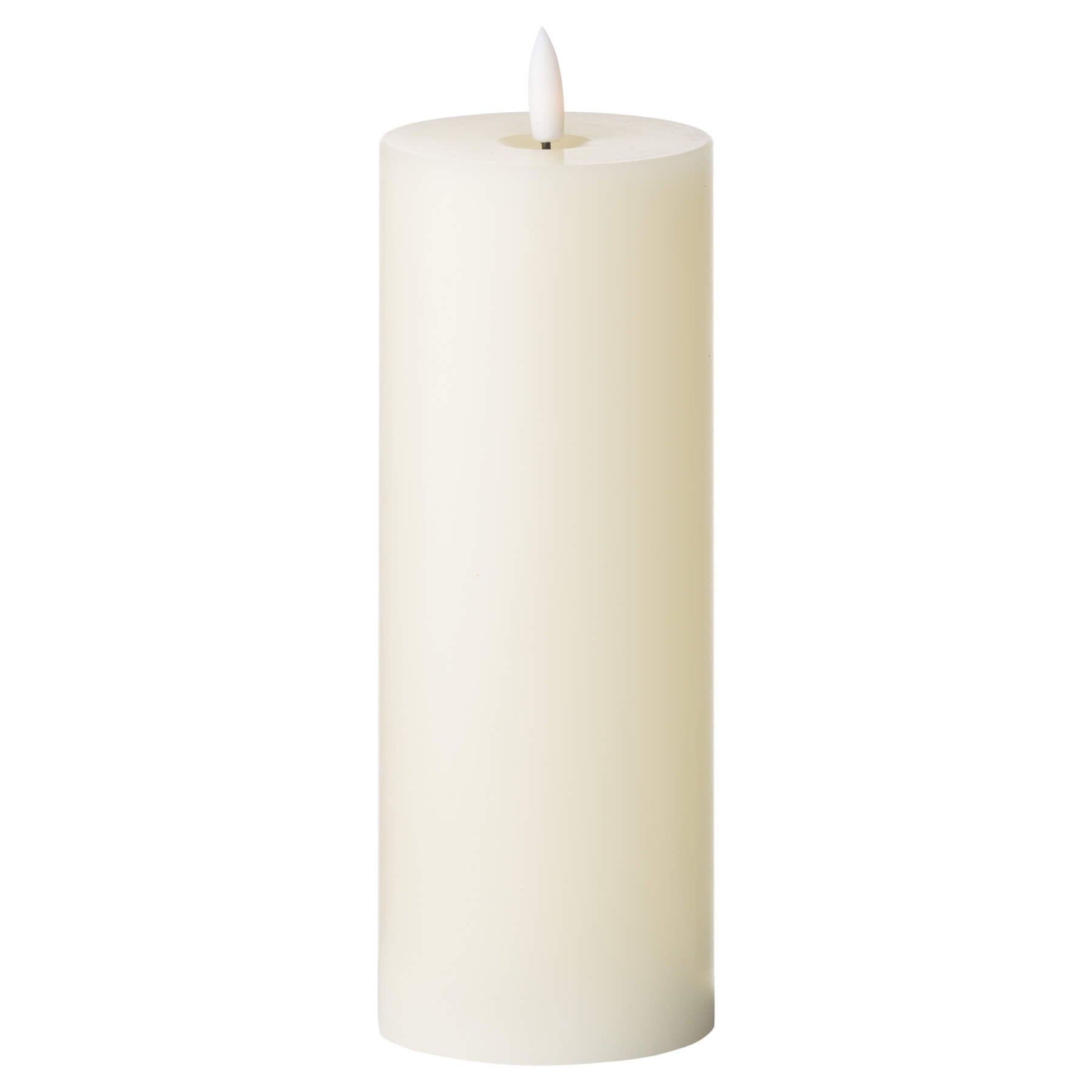Realistic ivory LED wax candle with flickering amber flame, safe battery-operated home decor by Sostter at brixbailey.com
