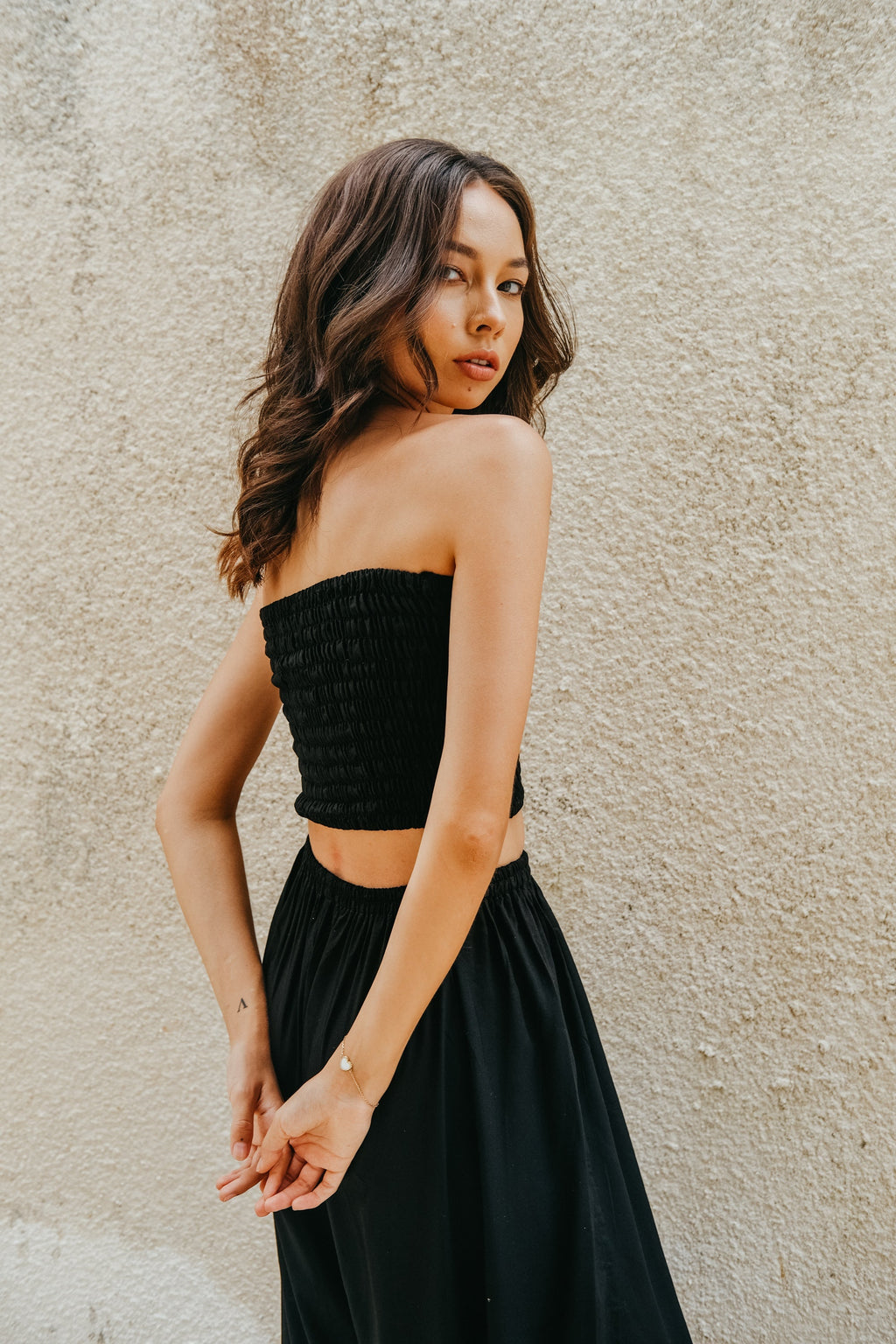 Black Side Split Pants and Tube Top Set