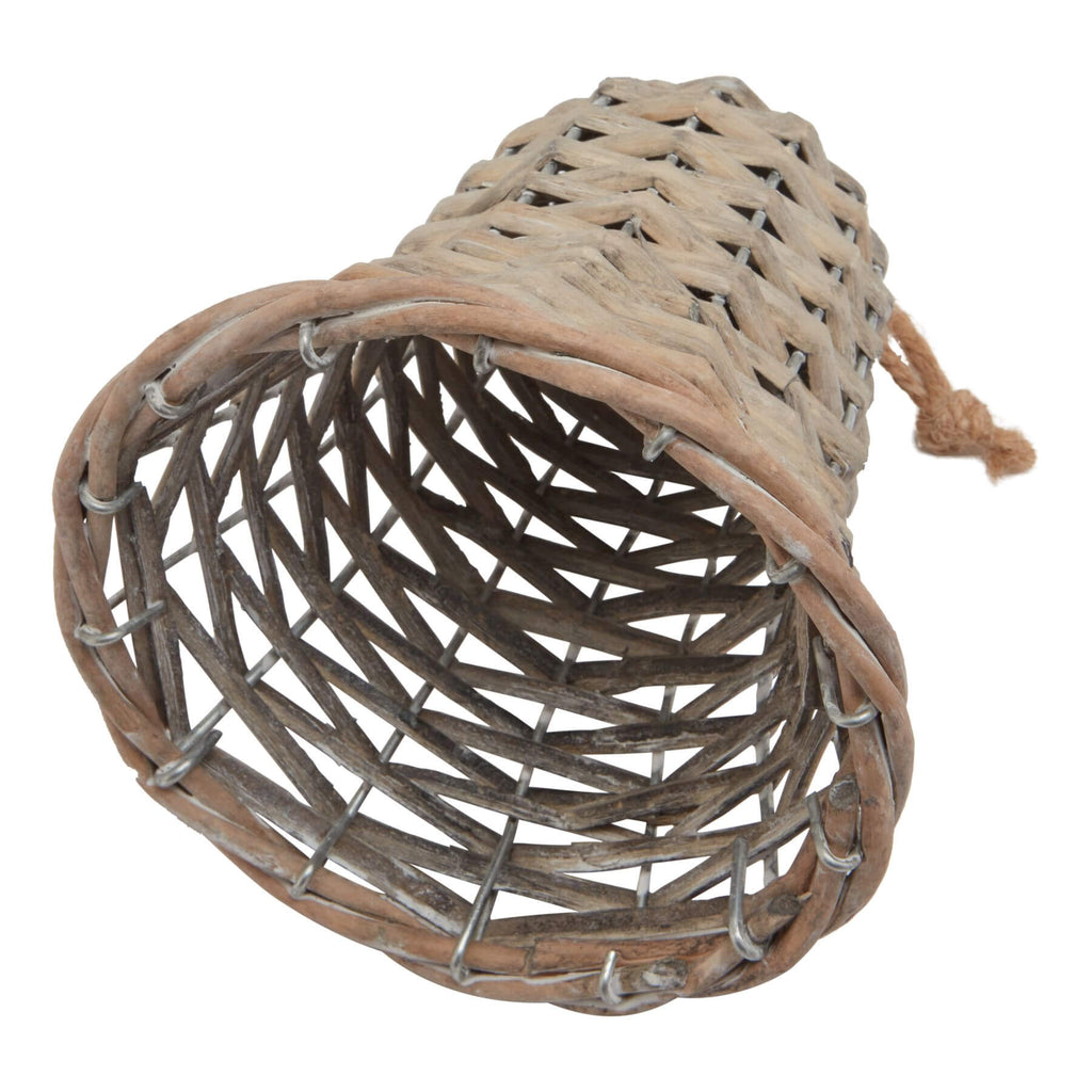 Handwoven rustic wicker Christmas bell decoration in warm brown, artisan-crafted for farmhouse holiday decor by RoomLondon at brixbailey.com