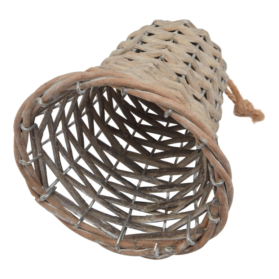Handwoven rustic wicker Christmas bell decoration in warm brown, artisan-crafted for farmhouse holiday decor by Sostter at brixbailey.com