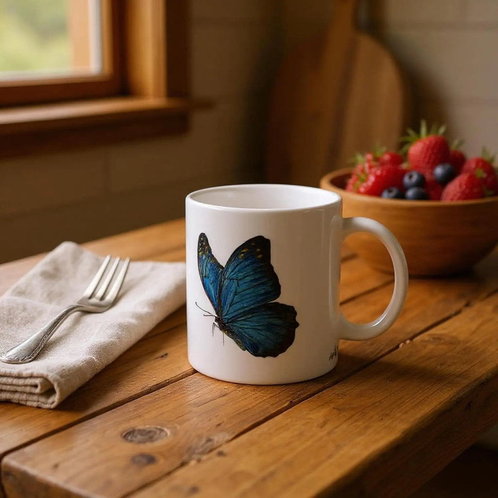Blue Butterfly Mug – 11oz Ceramic Wildlife Coffee Cup