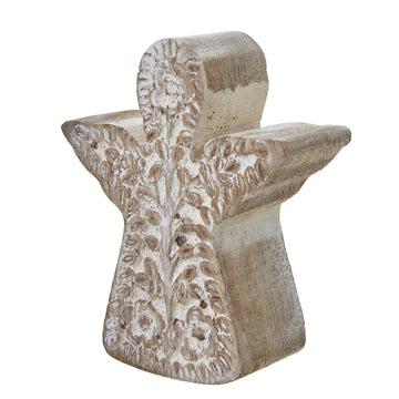 Handcrafted whitewashed wood angel ornament, rustic farmhouse decor, 10cm height, intricate detailing. by Sostter at brixbailey.com