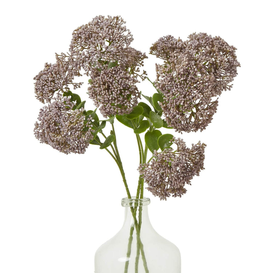 Lifelike purple faux sedum spray with green foliage, 58cm artificial floral arrangement for home decor. by Sostter at brixbailey.com