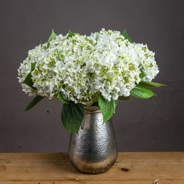 White lace cap hydrangea artificial flower with realistic clustered florets and textured blooms, 48cm tall by Sostter at brixbailey.com