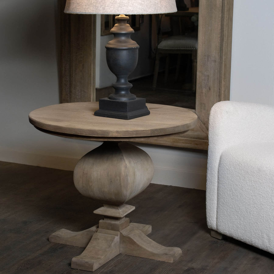 Handcrafted Copgrove 1-drawer side table in bleached hardwood with black ironwork handles, French-inspired design by Sostter at brixbailey.com