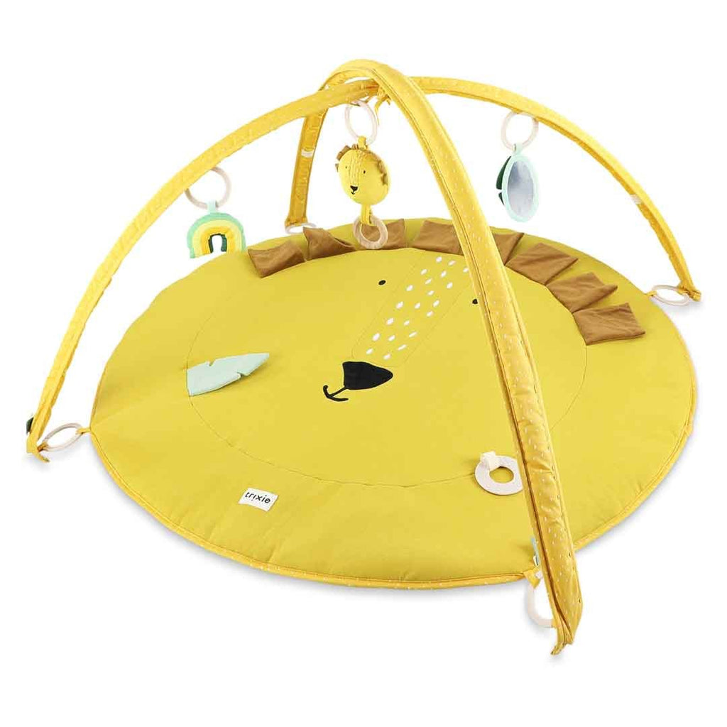 This exciting play mat, with its two arches and lots of fun activity toys, guarantees hours of play. It includes a teether, mirror, wooden rings, rattle, crinkle paper, fun fringes and flappy ears with different textures, ready to tickle all your child's senses. by Trixie Baby at www.brixbailey.com