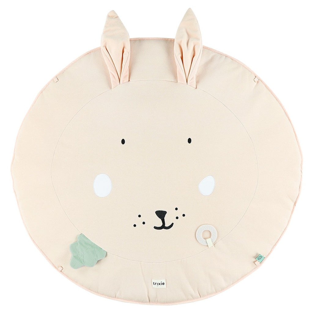 This exciting play mat, with its two arches and lots of fun activity toys, guarantees hours of play. It includes a teether, mirror, wooden rings, rattle, crinkle paper, fun fringes and flappy ears with different textures, ready to tickle all your child's senses. by Trixie Baby at www.brixbailey.com