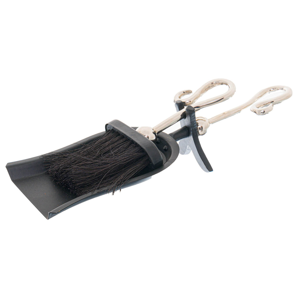 Chrome crook handle hearth tidy with polished silver finish for fireplace maintenance by Sostter at brixbailey.com
