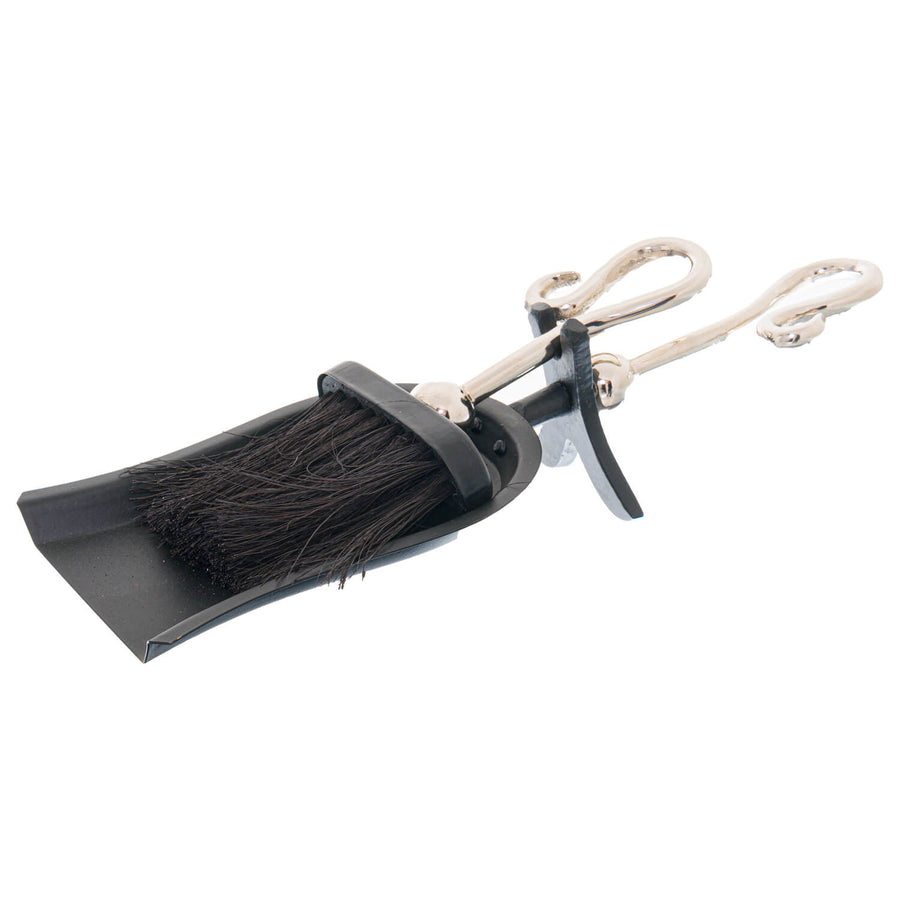 Chrome crook handle hearth tidy with polished silver finish for fireplace maintenance by Sostter at brixbailey.com