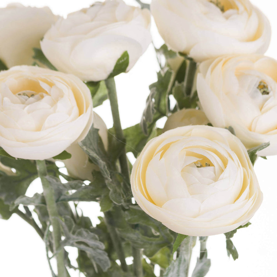 Lifelike cream ranunculus artificial flower in elegant arrangement, perfect for home decor by Sostter at brixbailey.com