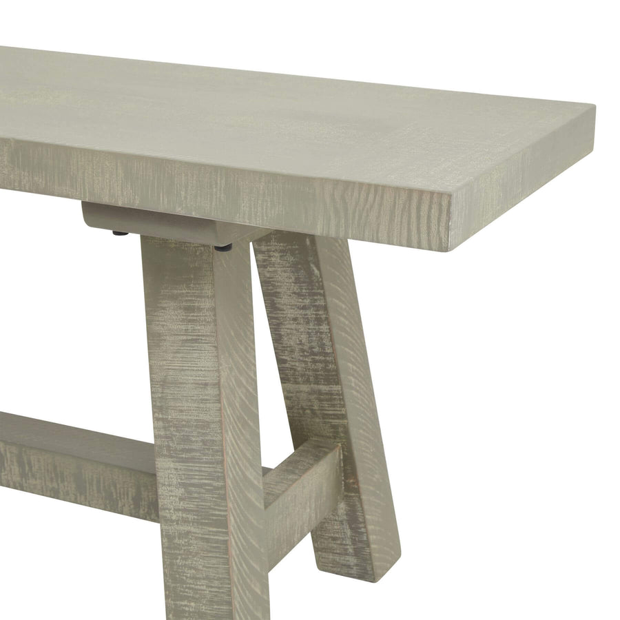 Handcrafted curved pine dining bench with grey-wash finish, seating for 3, modern rustic design. by Hill Interiors at brixbailey.com