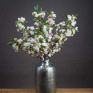 Lifelike English blossom branch with pink silk flowers and green leaves on brown stems, 90cm faux floral decor by Sostter at brixbailey.com