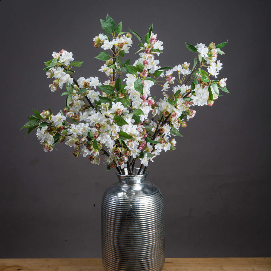 Lifelike English blossom branch with pink silk flowers and green leaves on brown stems, 90cm faux floral decor by Sostter at brixbailey.com