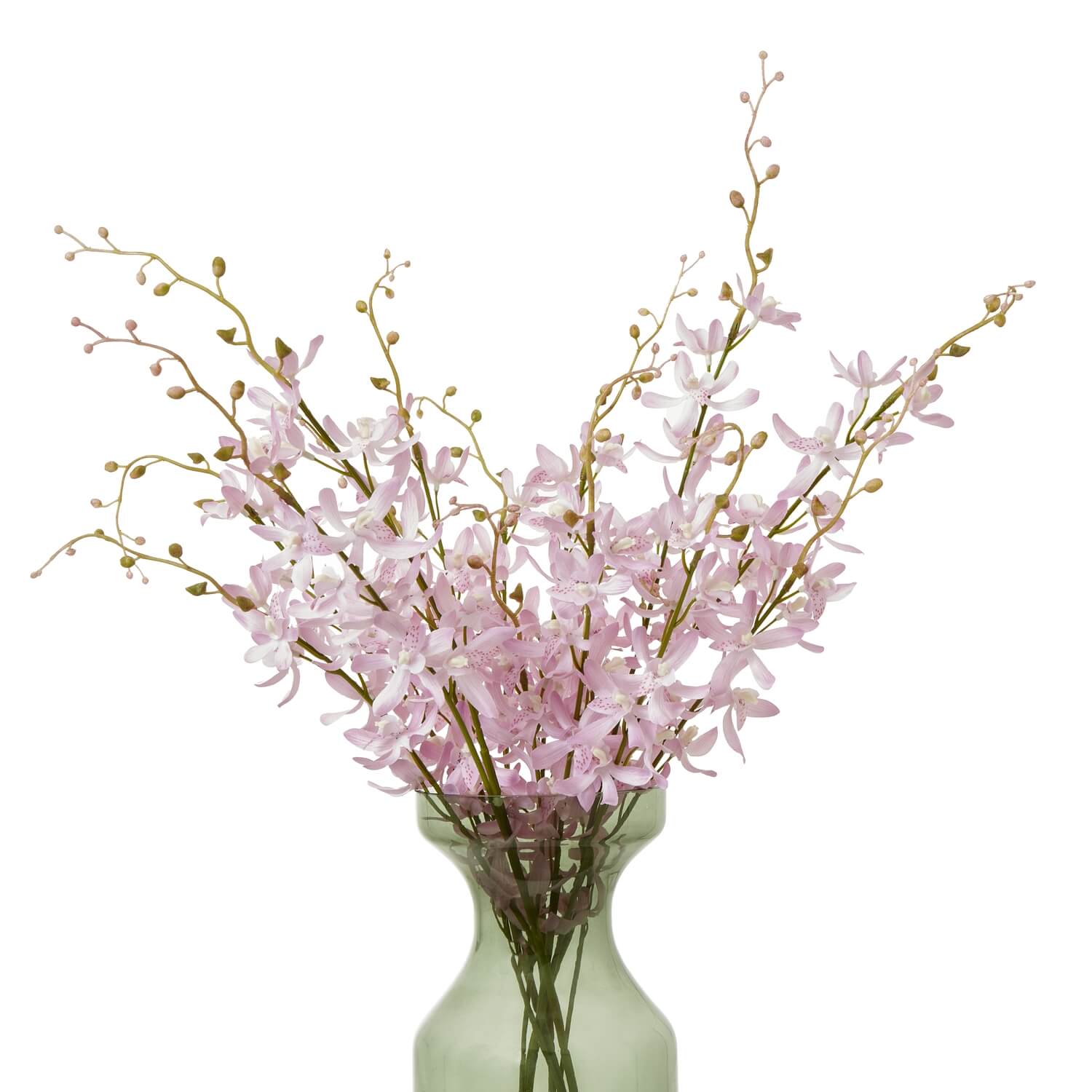 Lifelike lilac faux orchid spray with lavender blooms, 95cm tall, premium plastic for lasting elegance by Sostter at brixbailey.com