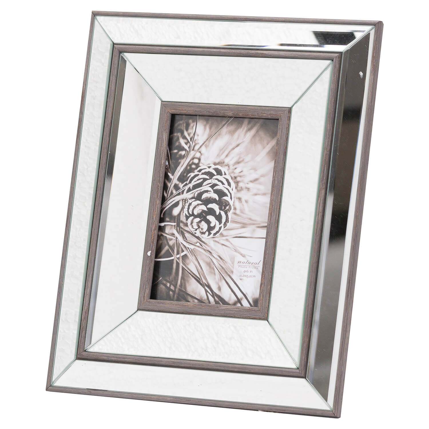 Wood and beveled mirror photo frame with rich brown tones and silver accents, 29x24cm by Sostter at brixbailey.com