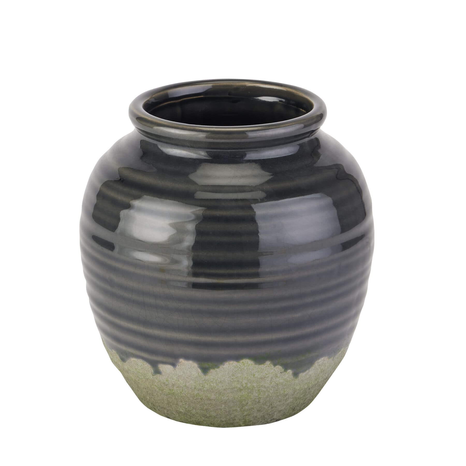 Handcrafted navy ceramic squat vase with rustic glaze, perfect for floral arrangements and modern home decor. by Sostter at brixbailey.com