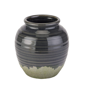 Handcrafted navy ceramic squat vase with rustic glaze, perfect for floral arrangements and modern home decor. by Sostter at brixbailey.com