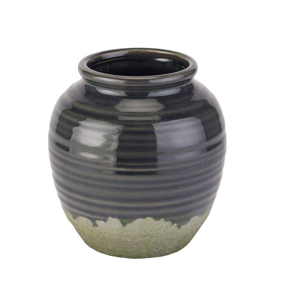 Handcrafted navy ceramic squat vase with rustic glaze, perfect for floral arrangements and modern home decor. by Sostter at brixbailey.com
