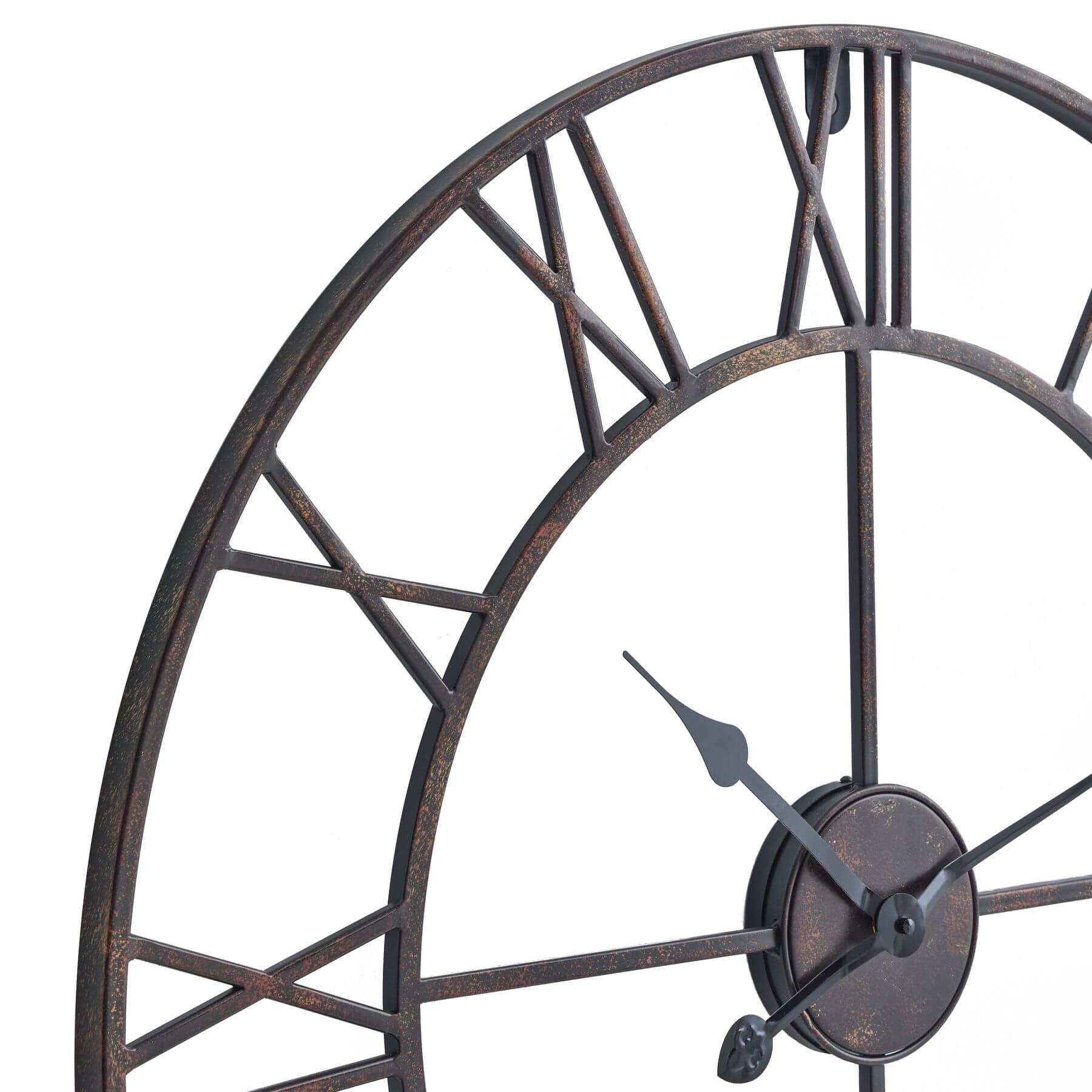 Antique bronze wall clock with open skeleton design, Roman numerals, and industrial elegance, 80cm diameter by sostter at brixbailey.com