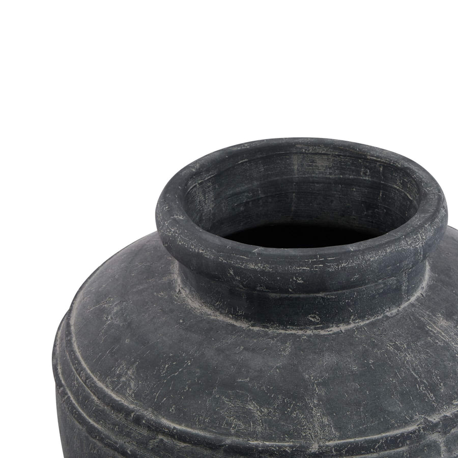 Large matte grey ceramic water pot with rustic Mediterranean design, ideal for floral arrangements, 39cm height.by Sostter at brixbailey.com