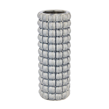 Handcrafted grey ceramic bubble texture vase from Seville Collection, 32cm tall with sculptural surface by Sostter at brixbailey.com