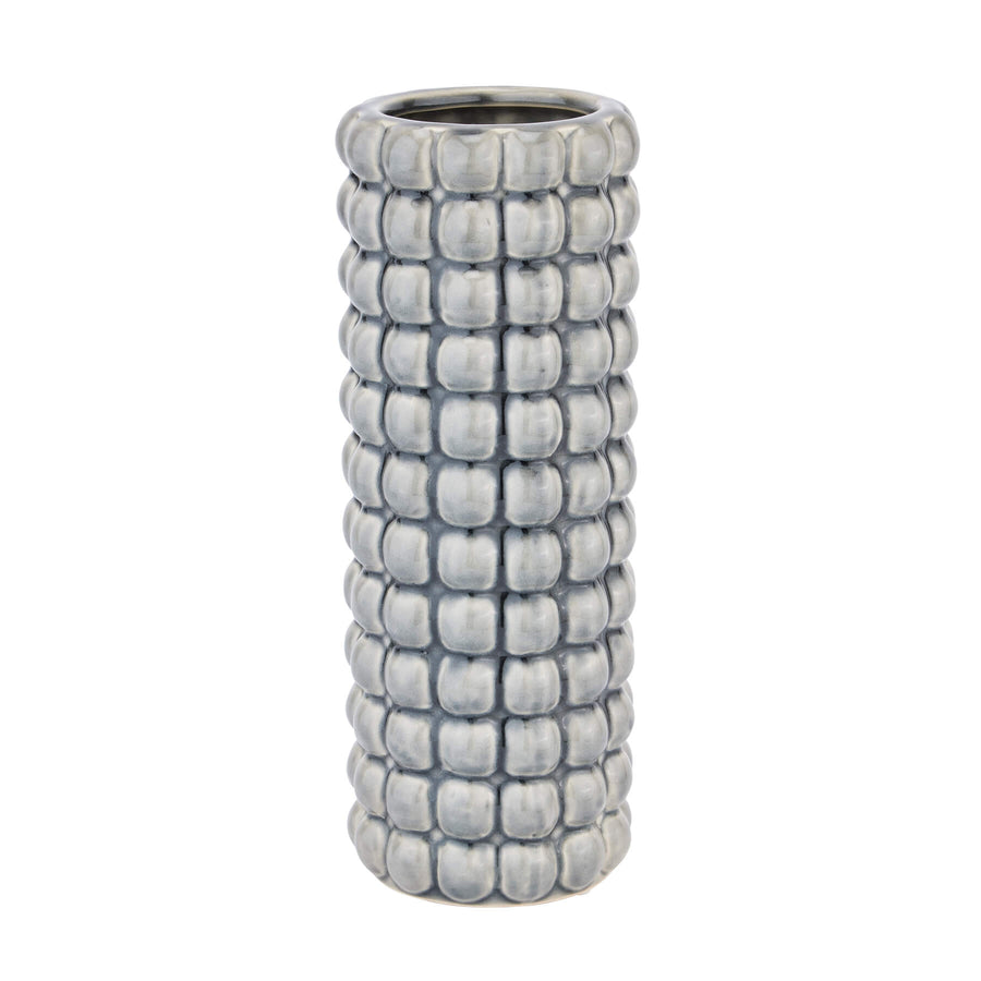 Handcrafted grey ceramic bubble texture vase from Seville Collection, 32cm tall with sculptural surface by Sostter at brixbailey.com