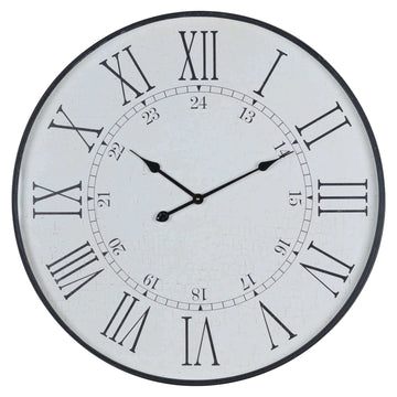 Large white wooden wall clock with Roman numerals and embossed detailing, 80cm diameter, classic home decor statement piece by Hill Interiors at brixbailey.com