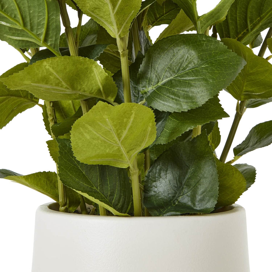 Lifelike white hydrangea arrangement with green foliage, zero-maintenance artificial flowers for farmhouse or modern decor by Sostter at brixbailey.com