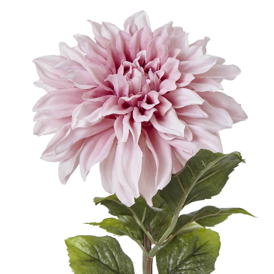 Lifelike pink dahlia artificial flower with soft petals and green foliage, 54cm tall, perfect for home decor or weddings by Sostter at brixbailey.com
