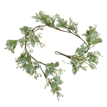 Elegant winter garland with lamb's ear foliage and wax flowers in soft grey and green tones, 153cm long ** by Sostter at brixbailey.com
