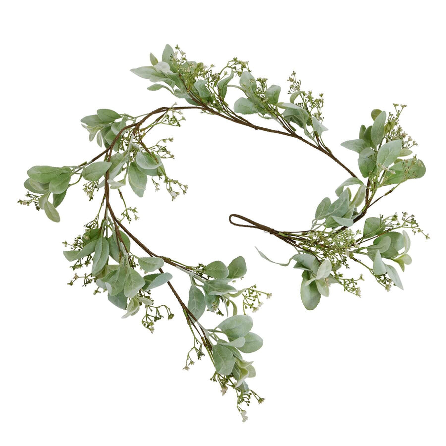 Elegant winter garland with lamb's ear foliage and wax flowers in soft grey and green tones, 153cm long ** by Sostter at brixbailey.com