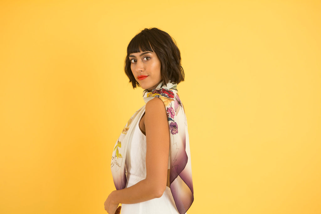Purple and Cream Akkadian Silk Square Scarf