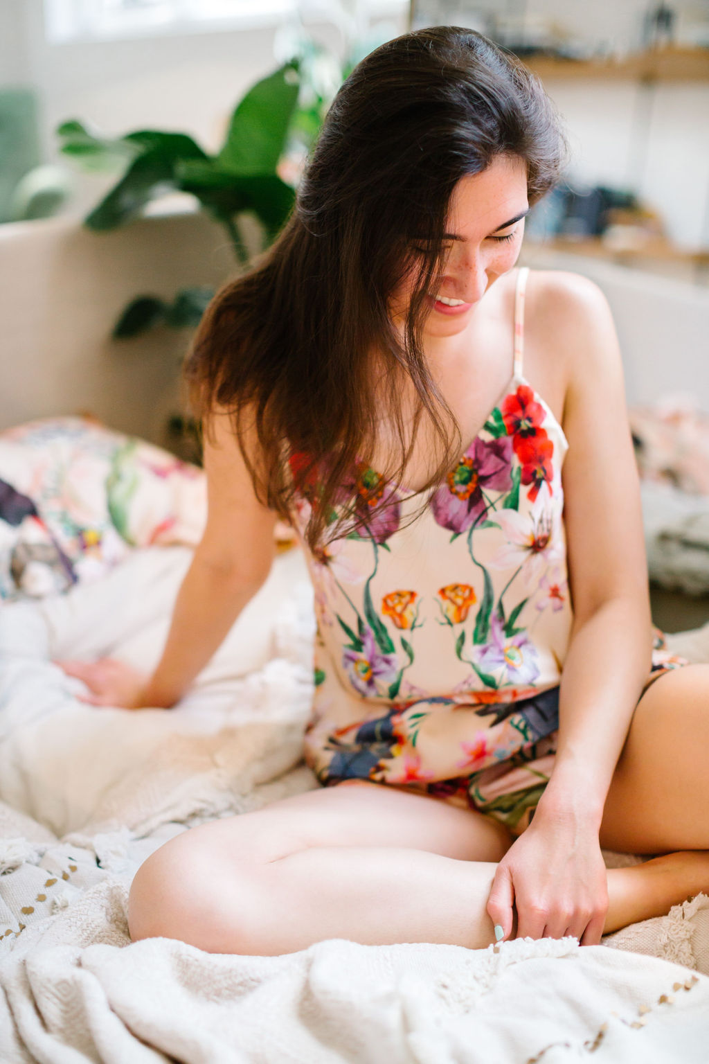 Silk Pyjama Set Cami and Shorts in Eden Tropical Meadow Print