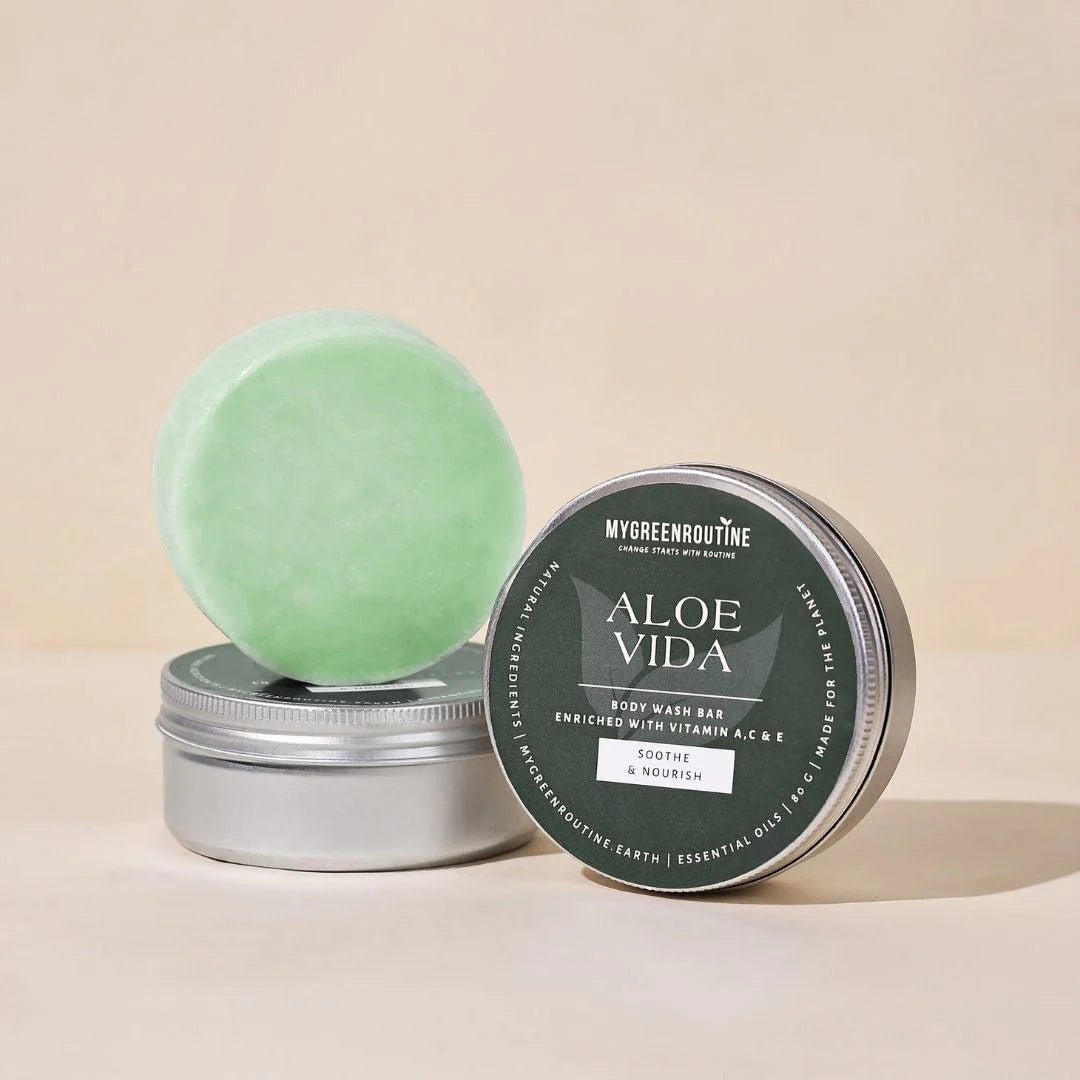 Aloe Vera Body Wash Bar with Travel Tin and Exfoliator