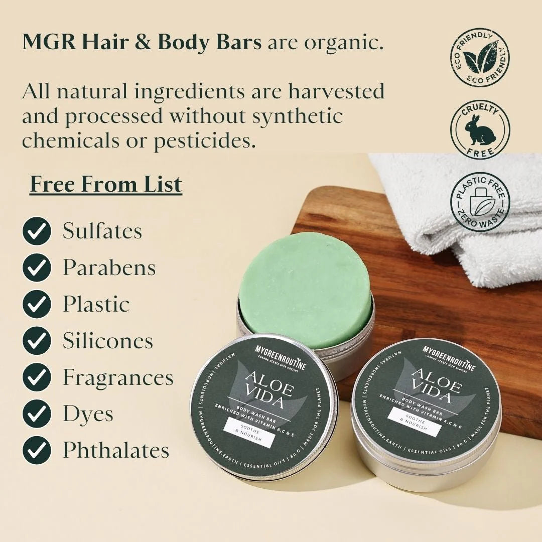 Aloe Vera Body Wash Bar with Travel Tin and Exfoliator